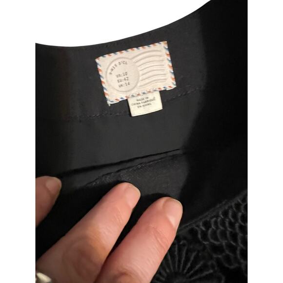 Anthropologie Postmark Mini Shift Dress Black Linen Floral Lace Tank Halter 10 - Picture 4 of 16